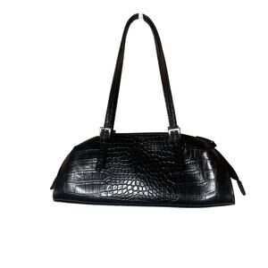 VTG Bisou Bisou Y2k Black Croc-Embossed Shoulder Bag Downtown Girl Whimsigoth
